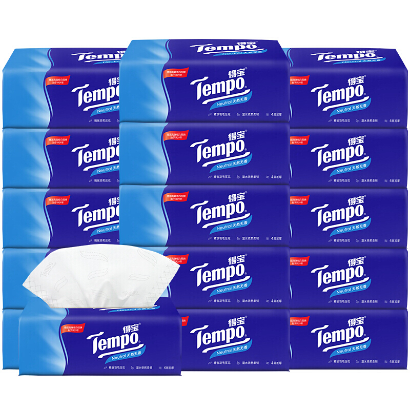 得宝 软抽纸巾4层加厚实惠家用餐巾纸90抽抽纸面巾纸整箱T2275-C 18包*1箱