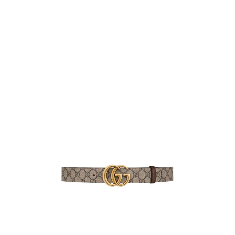 古驰(GUCCI)双G扣复古金色五金GGSupreme帆布拼皮革男士腰带37cm