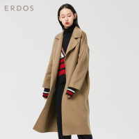 ERDOS 翻领系带女长款毛绒手缝双面呢大衣羊绒外套