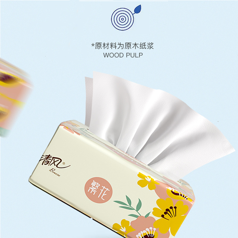 清风繁花系列AR62TMS3 3层100抽6连包软抽纸高清大图