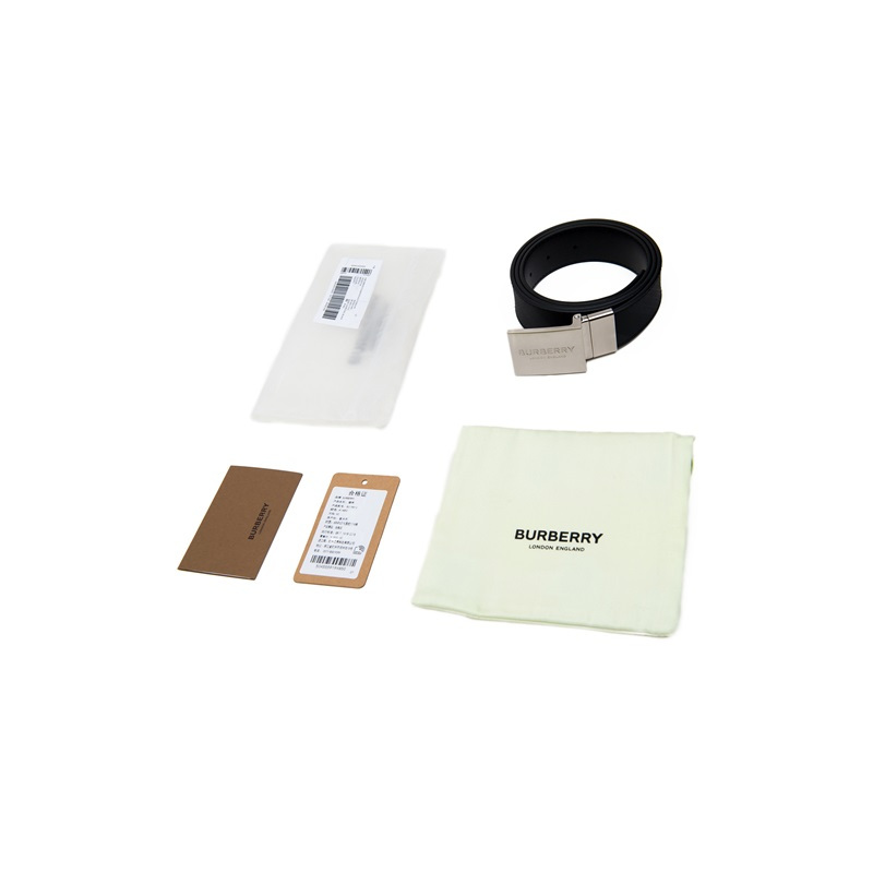 [20春夏新品]BURBERRY/博柏利 男士拼接双面两用饰牌搭扣 London格纹腰带 深炭灰/黑色 105
