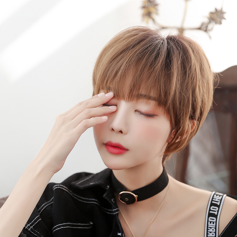 假发女短发中性韩版波波头假发头套女bobo头时尚假发冷棕色28cm