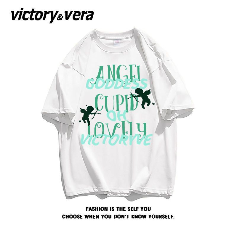 VICTORYVERA纯棉ins潮牌字母印花短袖t恤女夏季2022韩版宽松上衣