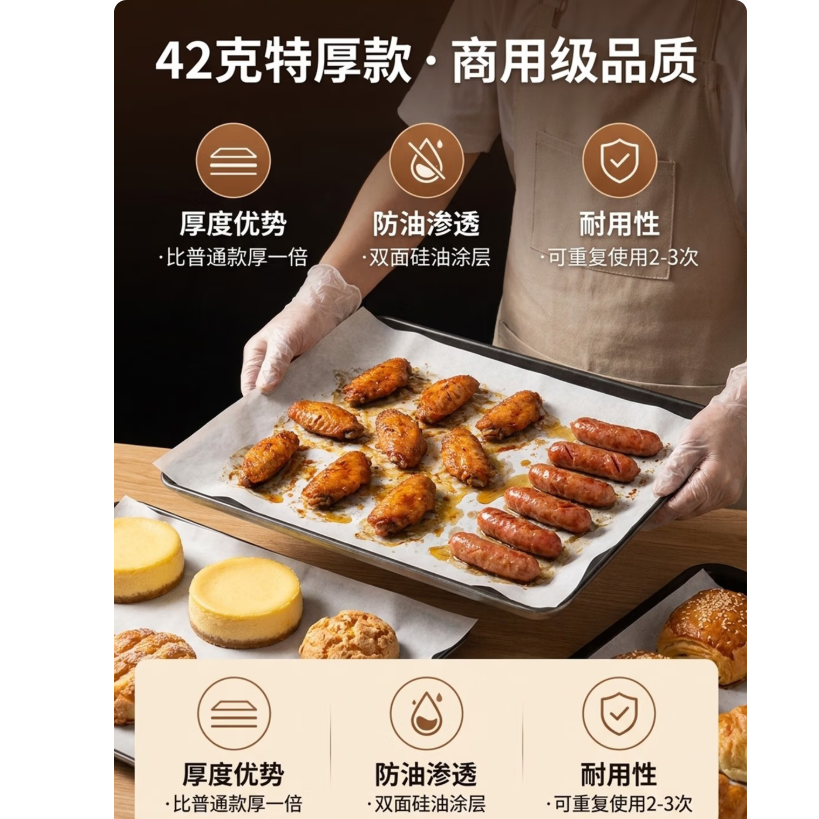 立志时代 40x60烤盘油纸 十色生活专用隔油纸蛋糕模具防油纸垫厨房吸油纸高清大图