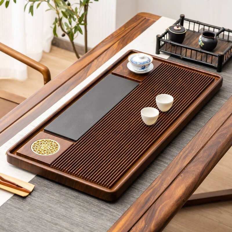 金灶(KAMJOVE)黑檀木纹茶托盘排水式(60*30*2.5cm)