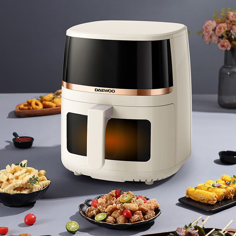 大宇DAEWOO 1250W抽拉断电保护彩色显示触屏5L容量空气炸锅 暖阳白 DYKZ-5013E