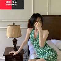 YIBUSHENG冷淡风复古碎花吊带裙女新款辣妹挂脖设计感小众甜美气质连衣裙