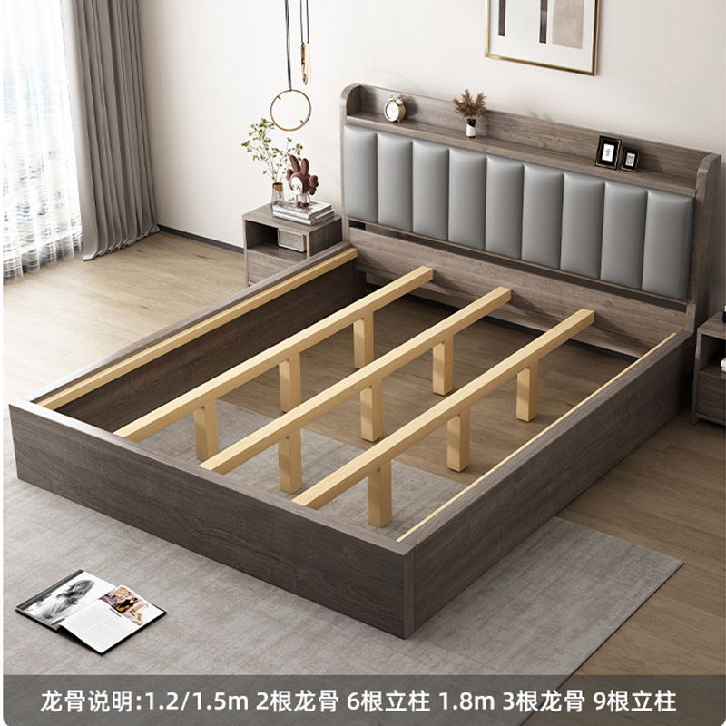 实木床落地软包床家用主卧1米5双人床出租房用经济型1.8m单人床高清大图