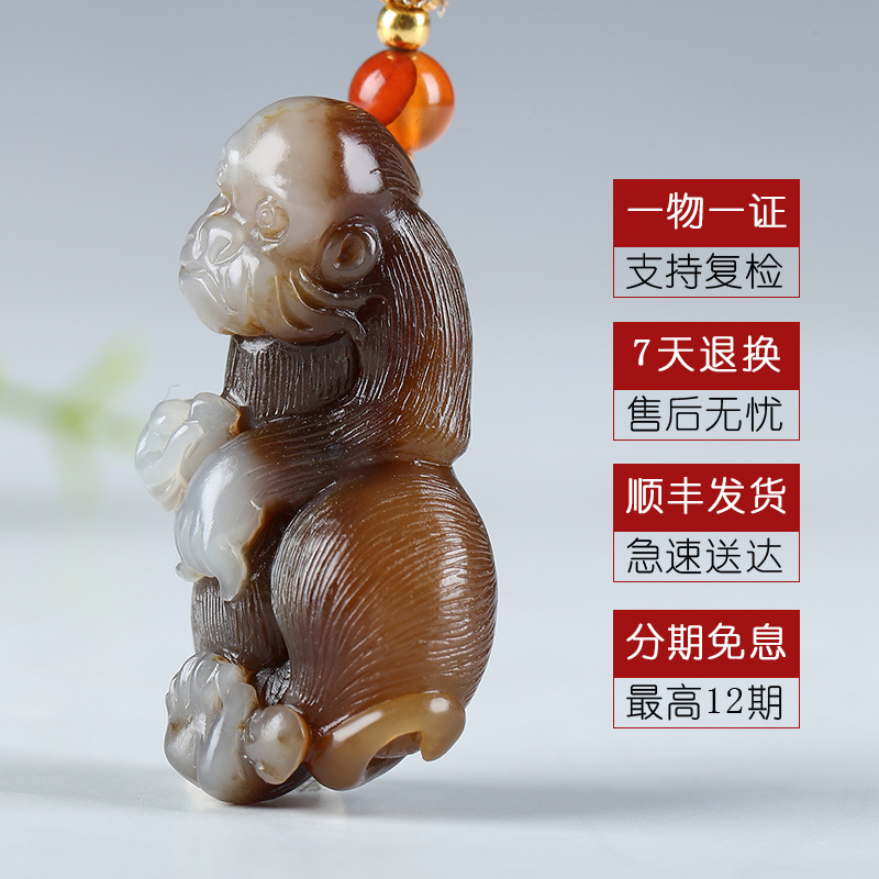 [代代封侯]新疆和田玉生肖猴吊坠玉坠糖白玉挂件玉项链天然玉石