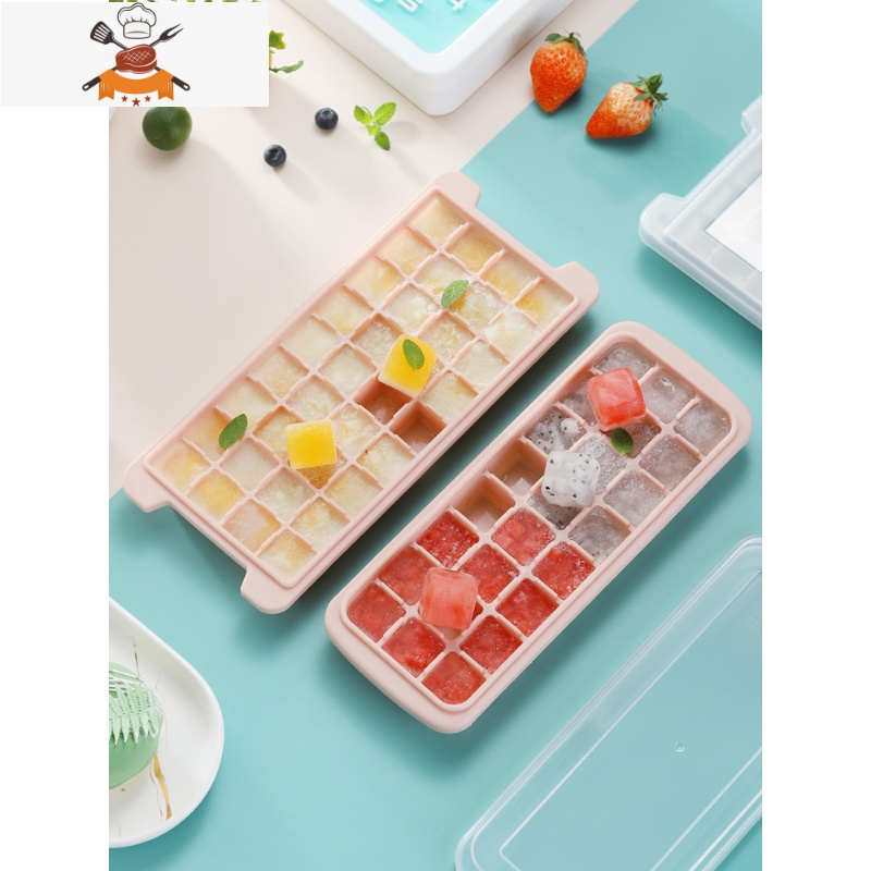 冰块模具硅胶食品级制冰盒器创意带盖家用制作冰箱冻冰格模具 敬平 心形带盖[绿色 21格]食品级硅胶 无异味易脱模