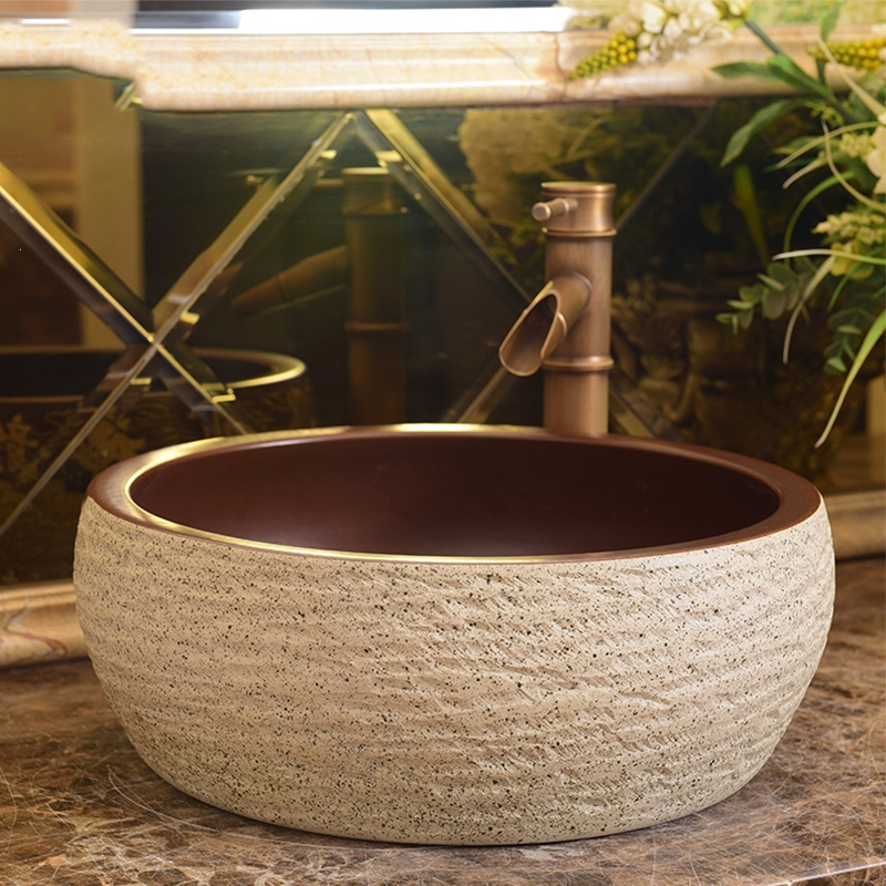 陶瓷盆卫生间台上盆圆形仿古古达洗脸盆复古洗手盆家用台盆面盆