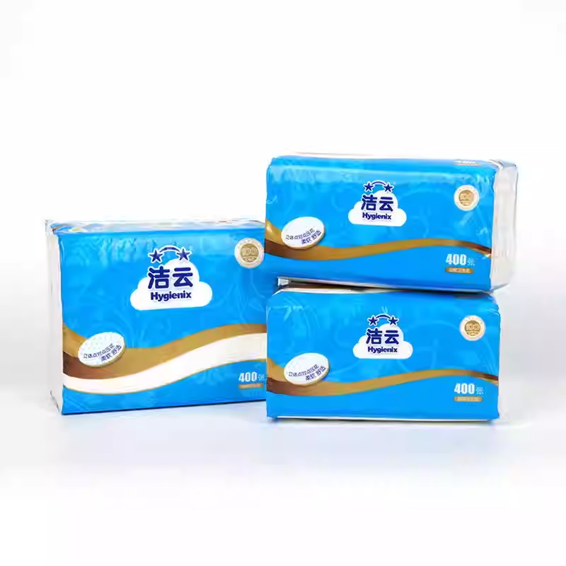 洁云平板卫生纸厕纸原生木浆家庭装400张1包双层擦手纸压花高清大图