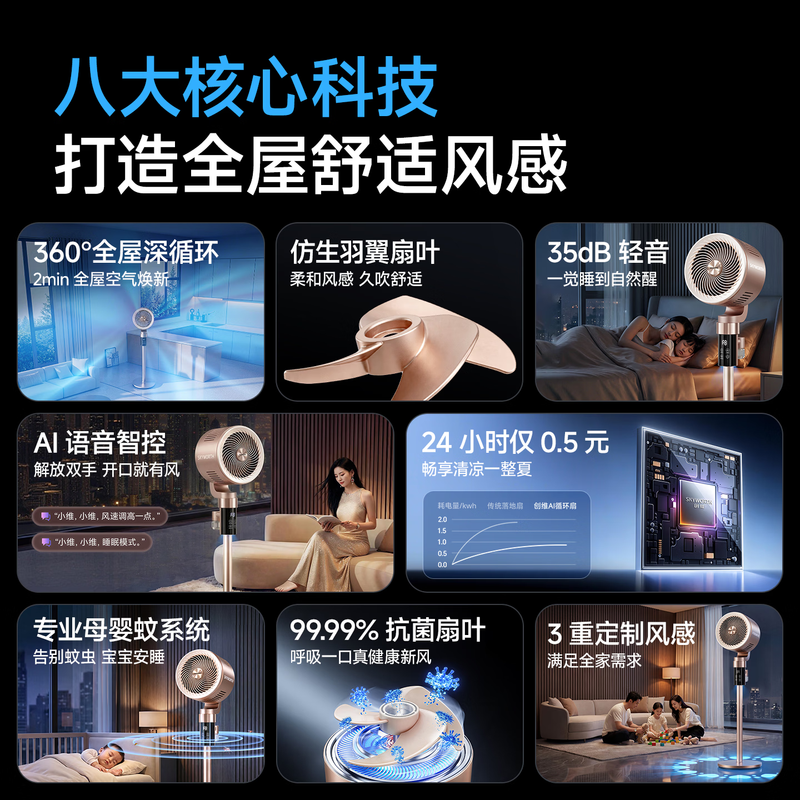 创维 驱蚊大风量摇头电风扇家用台式落地扇循环扇 Q598高清大图