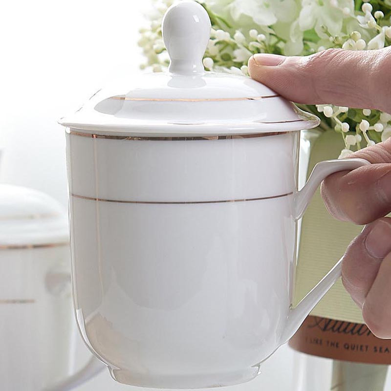 琅柯 白色金边会议杯 陶瓷茶杯 400ml高清大图