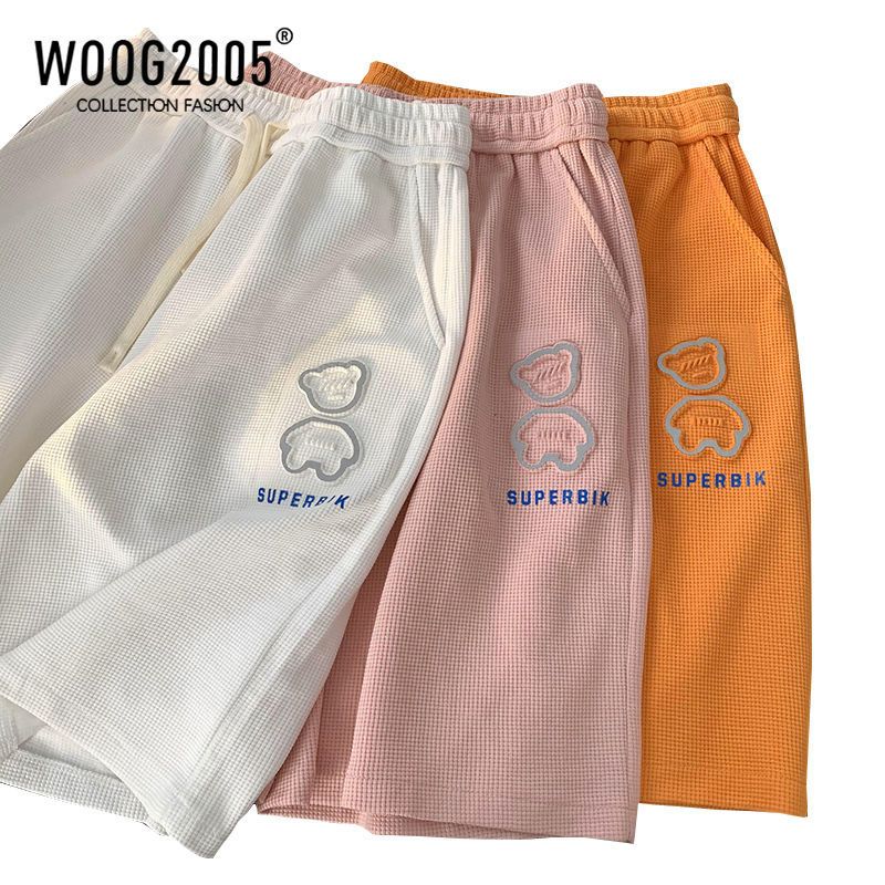 WOOG2005华夫格情侣短裤男夏季薄款潮牌过膝运动五分裤设计感小