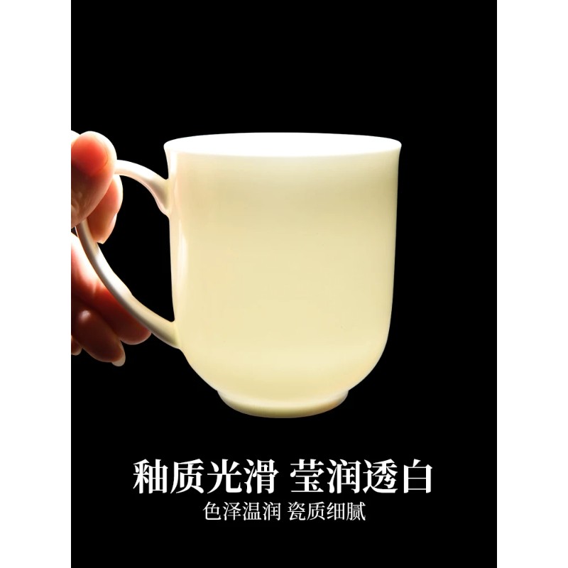 HICYAN 纯白骨瓷马克杯带手柄带盖中海小景盖杯400ml高清大图