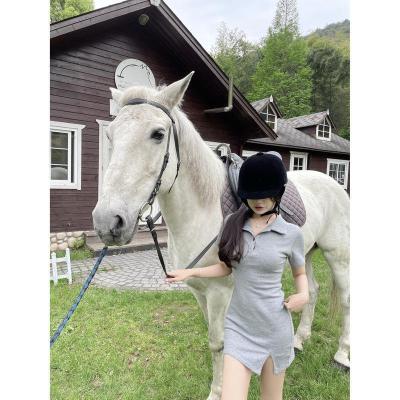 wuuus polo领连衣裙女夏新款性感开衩包臀裙显瘦收腰短裙温柔裙子 灰色 S