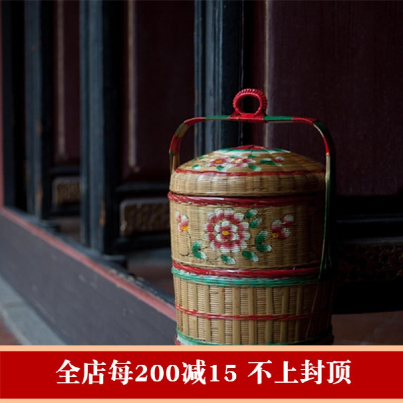 美帮汇手绘春盛竹篮手工竹编篮子收纳篮储物篮花篮潮州传统婚嫁竹艺摆件高清大图