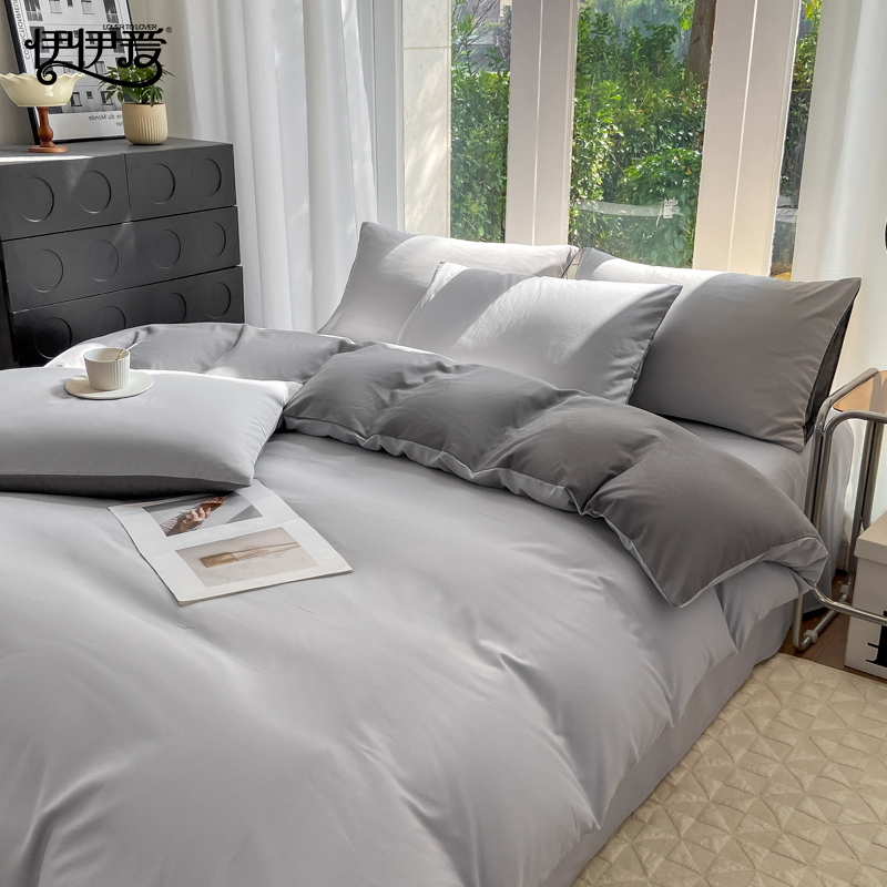 伊伊爱 抗震防洪应急救灾水洗磨毛双拼四件套 银灰+中灰高清大图