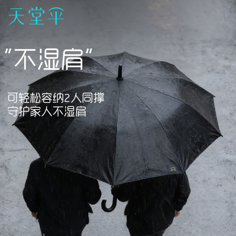 天堂伞雨伞直柄长杆半自动伞十骨加大双人黑胶商务雨伞 16010E高清大图