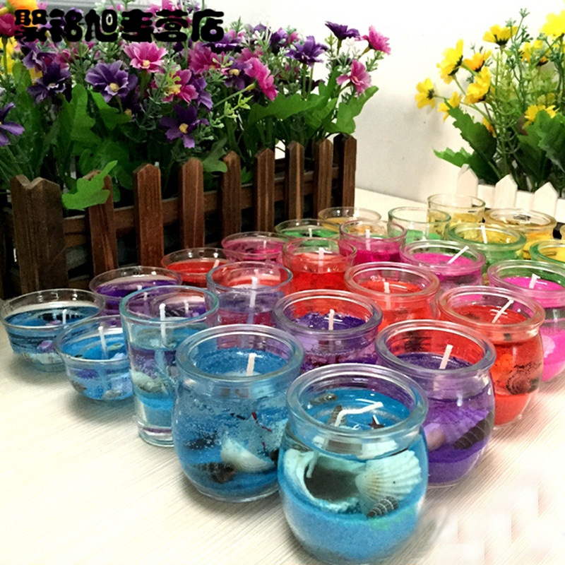 海洋系列水晶果冻无烟淡香香薰蜡烛情人节烛台杯蜡浪漫求婚生日表白-紫色小杯