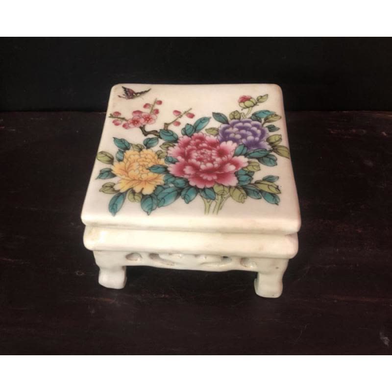美帮汇民国粉彩牡丹花四方桌怀旧仿古做旧家居装饰摆件小玩玉收藏古典图片