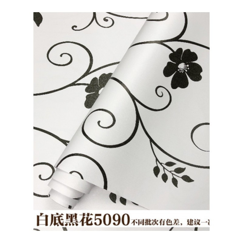 汐岩加厚10米pvc墙纸自粘卧室温馨壁纸防水大学生宿舍背景墙翻新贴纸PVC墙纸 北极白色45宽10米白底黑花仅墙纸