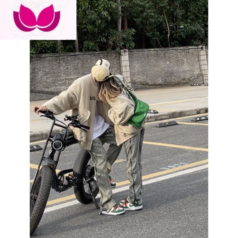 七斓潮牌小众做旧水洗侧开拉链微喇叭牛仔裤男新款直筒显瘦长裤子