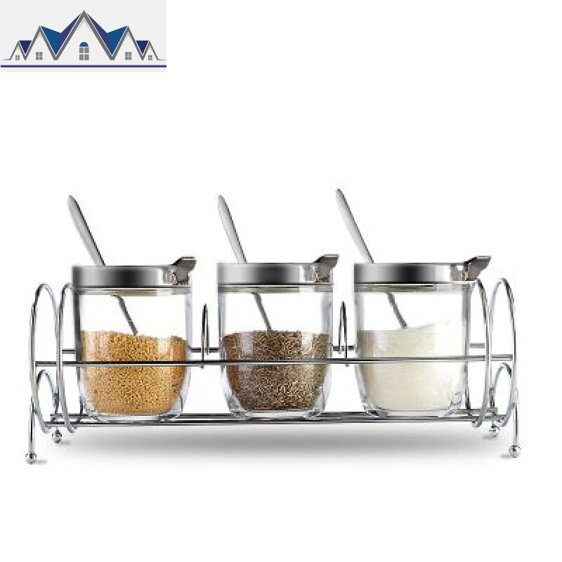 调料盒套装家用调料罐玻璃调味罐盐罐收纳瓶佐料盒调料盒厨房用品_13_650 3件套带架子（送304勺子）