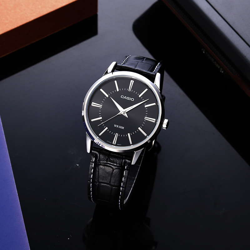 卡西欧(CASIO)手表 指针系列 日韩品牌男士经典时尚商务简约防水石英表男 皮带MTP-1303L-1A