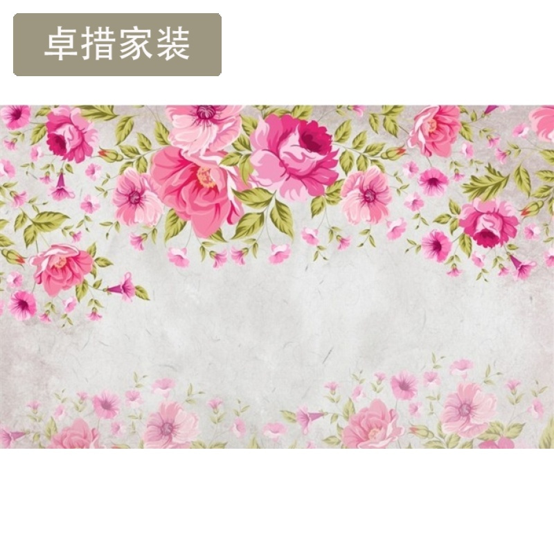 定制 手绘现代中式大型壁画 简约粉色花卉电视背景墙纸卧室客厅壁壹德壹