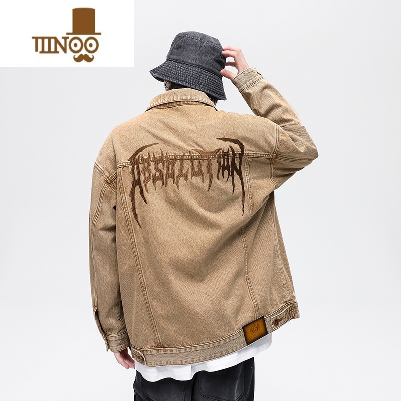 YANXU新款美式高街牛仔外套男水洗刺绣宽松工装夹克街头上A高清大图