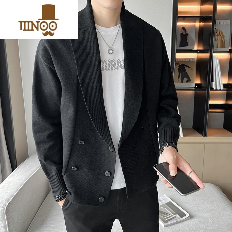 YANXU韩版毛衣开衫男士潮流韩版宽松设计师款潮男纯色针织外套男高清大图