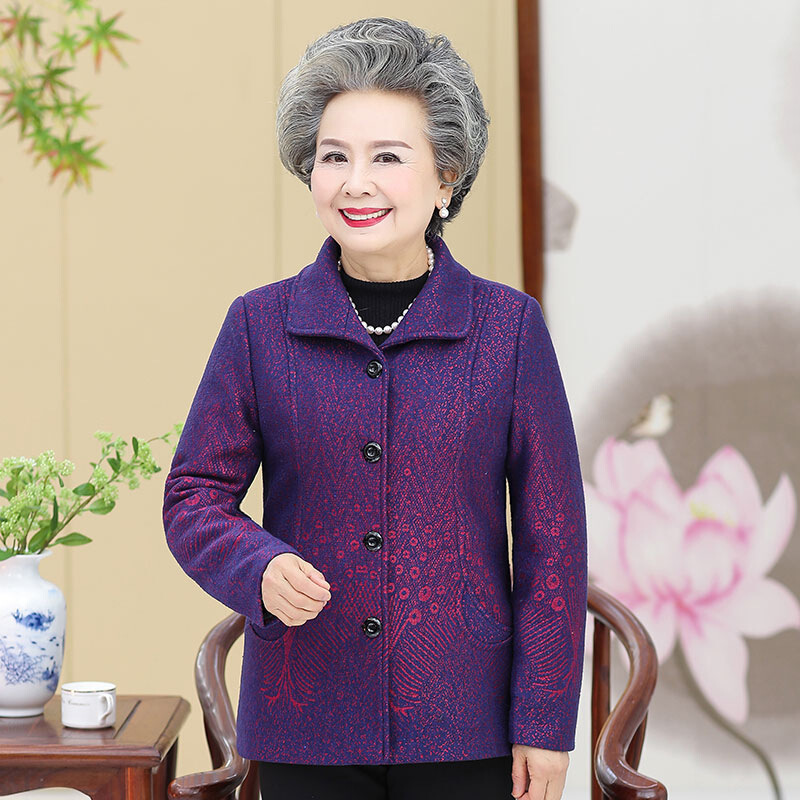迪鲁奥(DILUAO)[品质保障]中老年人女装奶奶秋装宽松型袖外套60-70岁妈妈装老太太衣服春秋上衣