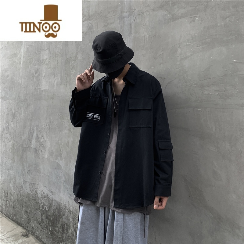 YANXU机能风衬衫男长袖网红ins潮牌百搭学生宽松美式日系工装外套高清大图