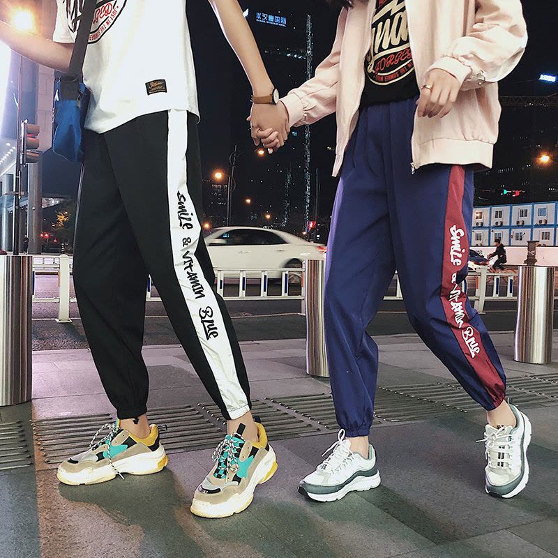 个性的裤子男日系原宿bf风嘻哈束脚运动裤日韩风潮牌帅气韩风图片
