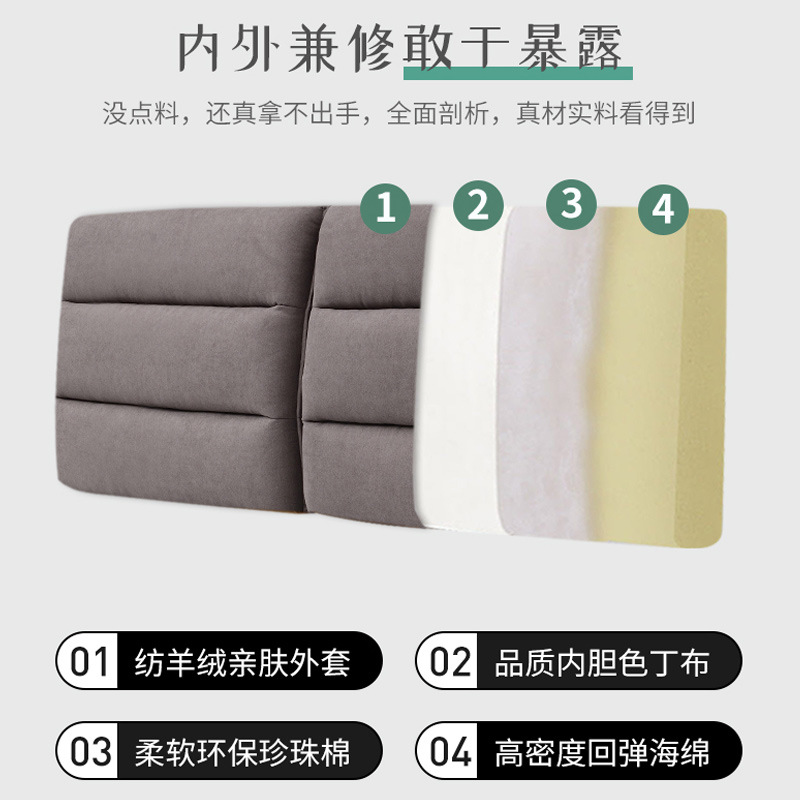 添福运 床头靠垫榻榻米贴墙软包双人大靠背仿羊绒床头罩北欧自粘靠背可拆洗床头软包双人榻榻米靠垫实木床靠垫定制高清大图