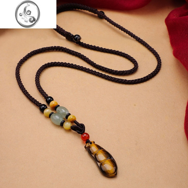 jimi古风虎眼石貔貅项链长款玉石吊坠毛衣链男女百搭水晶新款配饰挂饰