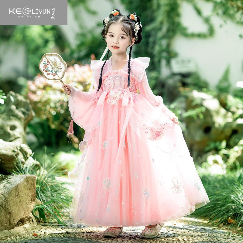 可莉允汉服女童春装古风连衣裙超仙儿童夏装公主裙古装女孩唐装襦裙
