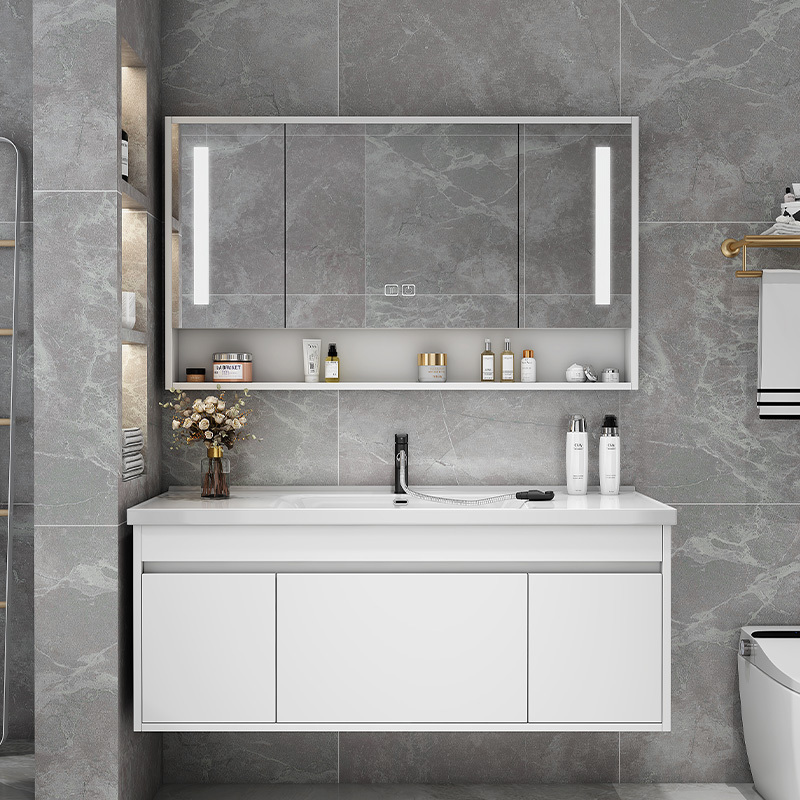 陶瓷一体盆组合原木色洗手盆现代简约卫生间面盆洗脸盆洗漱台智能镜柜