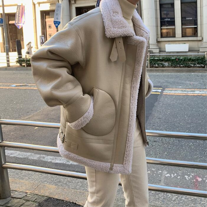 茜靓CHYLLIRN美式机车加厚咖啡色棉服冬季羊毛羔外套男加绒夹克冬装棉衣男