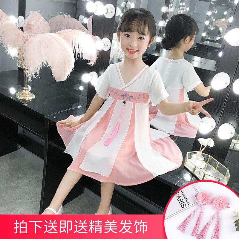 汉服女童夏抖音改良襦裙唐装儿童母女亲子装古装中国风雪纺连衣裙