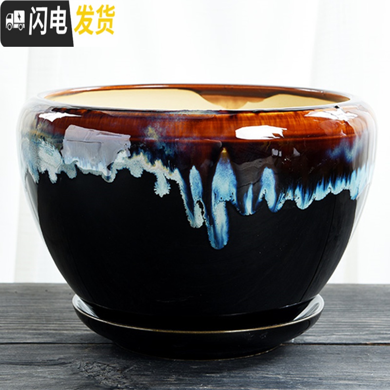 三维工匠蝴蝶兰花盆陶瓷家用简约大号特大带托盘绿萝吊兰多肉花盆 S1苹果彩花釉单个 大花盆容器高清大图