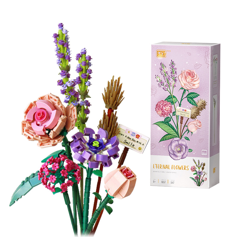 小颗粒拼插积木拼装迷你花束永生干花朵玫瑰塑料花摆件拼装玩具六一儿童节礼物1657浪漫爱琴海高清大图