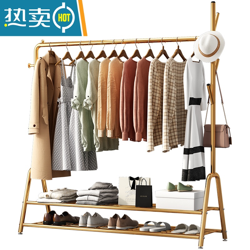 敬平简易衣帽架晾衣架落地室内晒挂衣服架子房间挂衣架家用卧室收纳架 简约黑100*37*158cm[单层置物架]高清大图