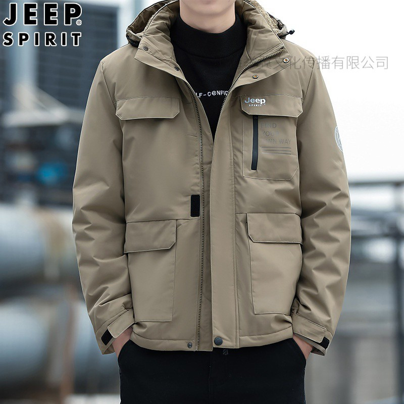 JEEP SPIRIT棉衣男冬季加绒加棉加厚棉服保暖可脱卸帽中老年男装