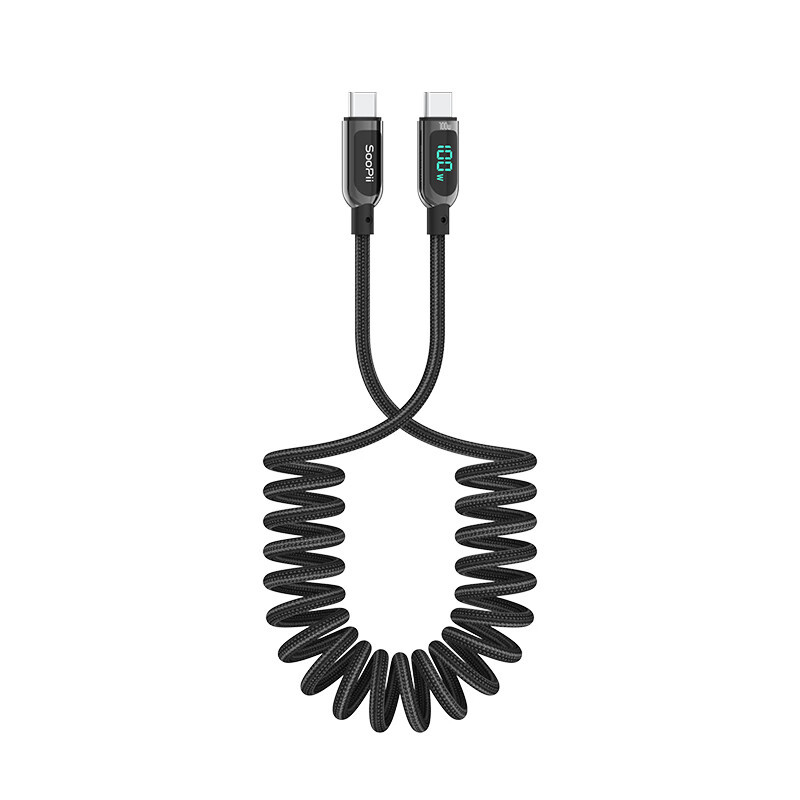SooPii首佩 LED数显usb-c弹簧数据线100WS10CC-S弹簧尼龙编织线2米黑高清大图
