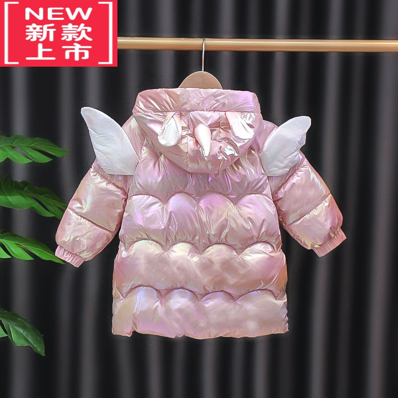 可莉允女童冬季翅膀棉服2022新洋气加厚独角兽外套宝宝炫彩免洗羽绒棉衣