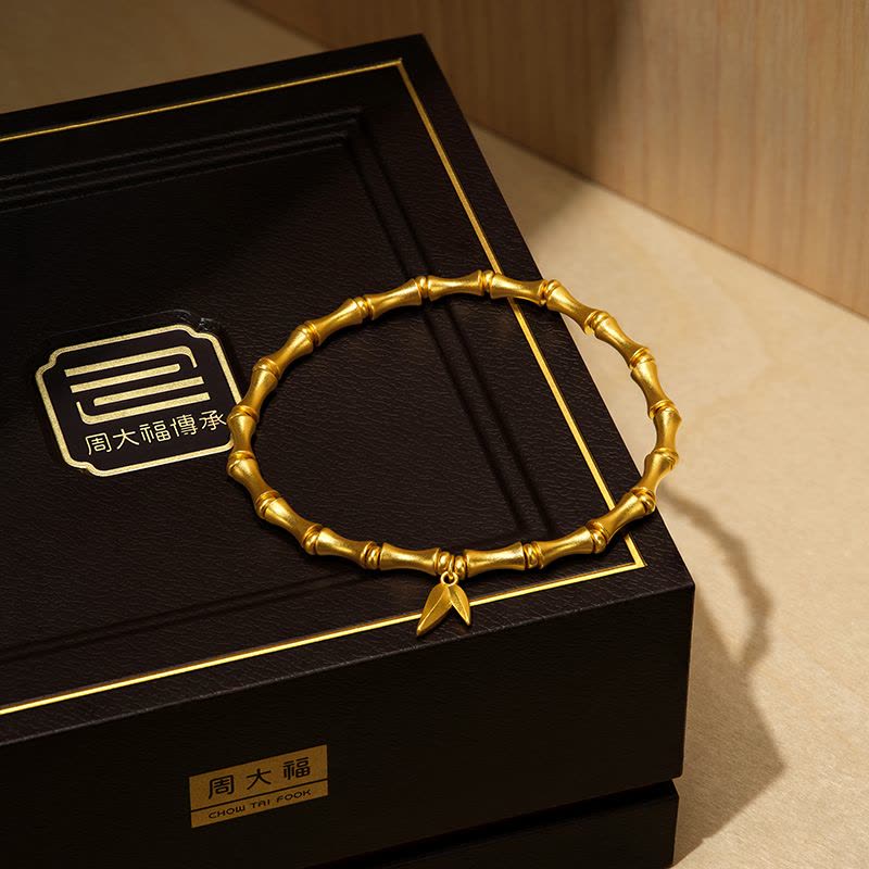 周大福经典传承系列雅致足金黄金竹节手链计价(工费:1080元)F229862图片