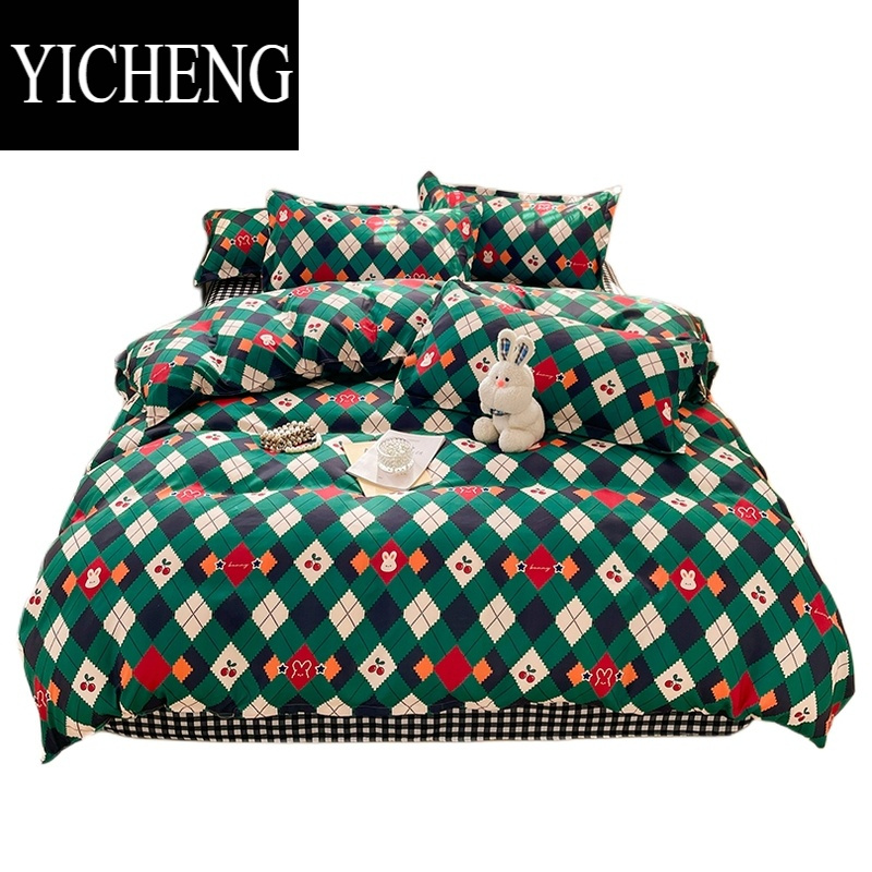 YICHENG简约床上用品3四件套夏被套床单可爱卡通被罩宿舍三件套4